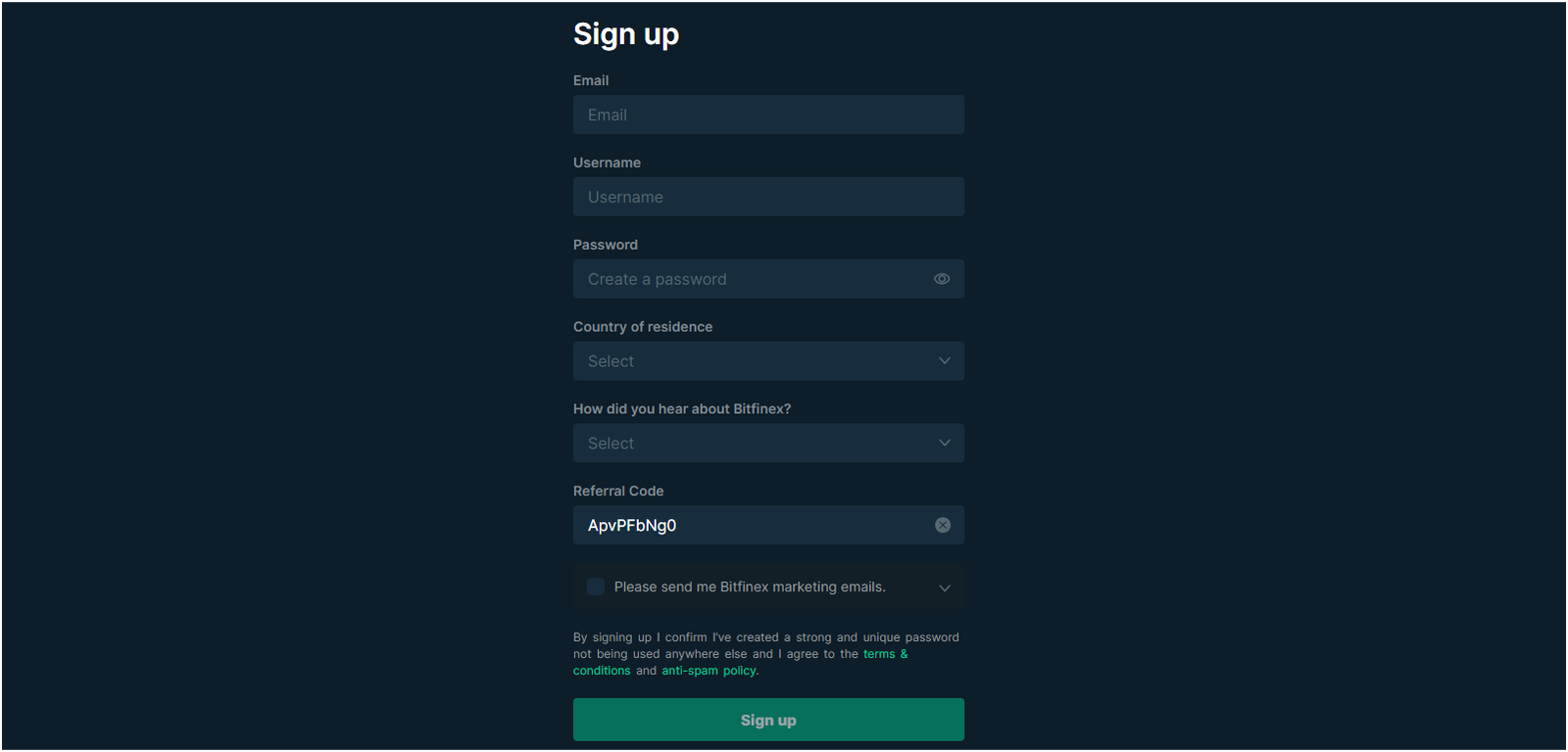 Bitfinex referral code enter