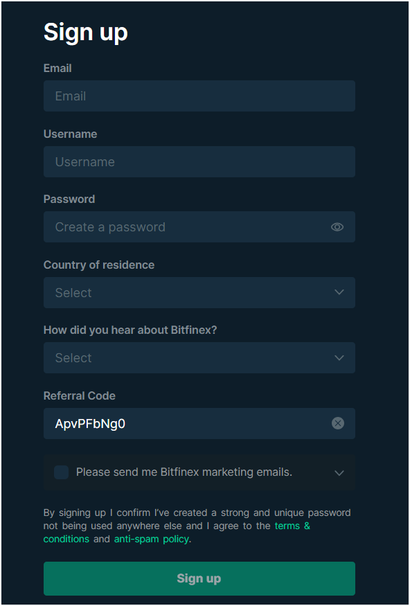 Bitfinex account open
